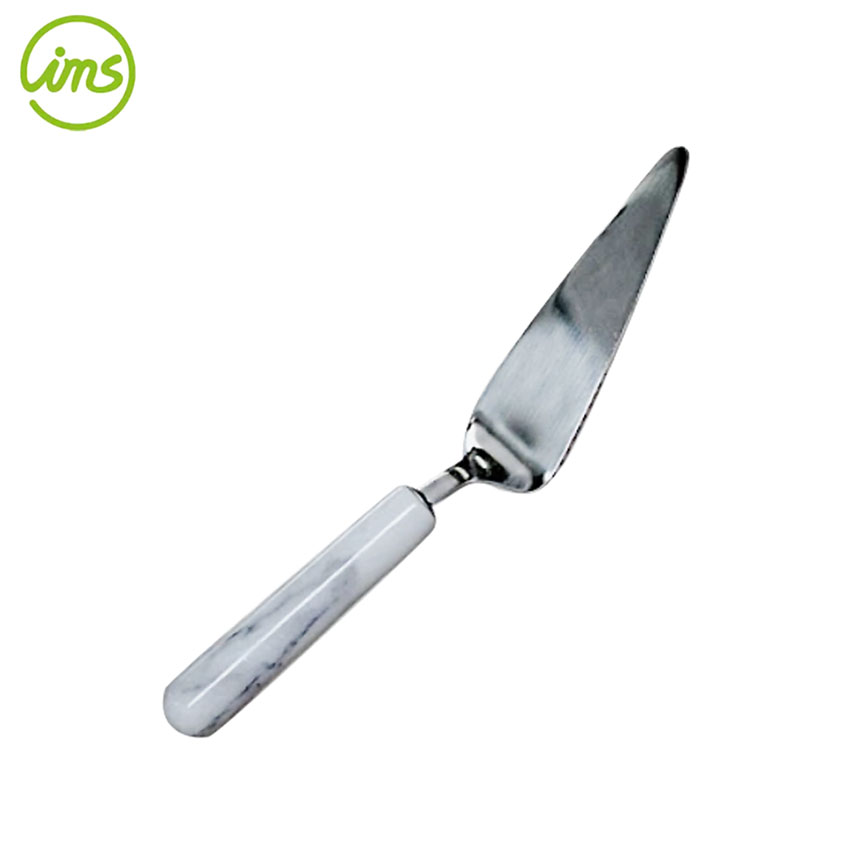 Stainless Steel Cake Server with Marble Handle – Luxury Angled Spatula for Cakes & Pies